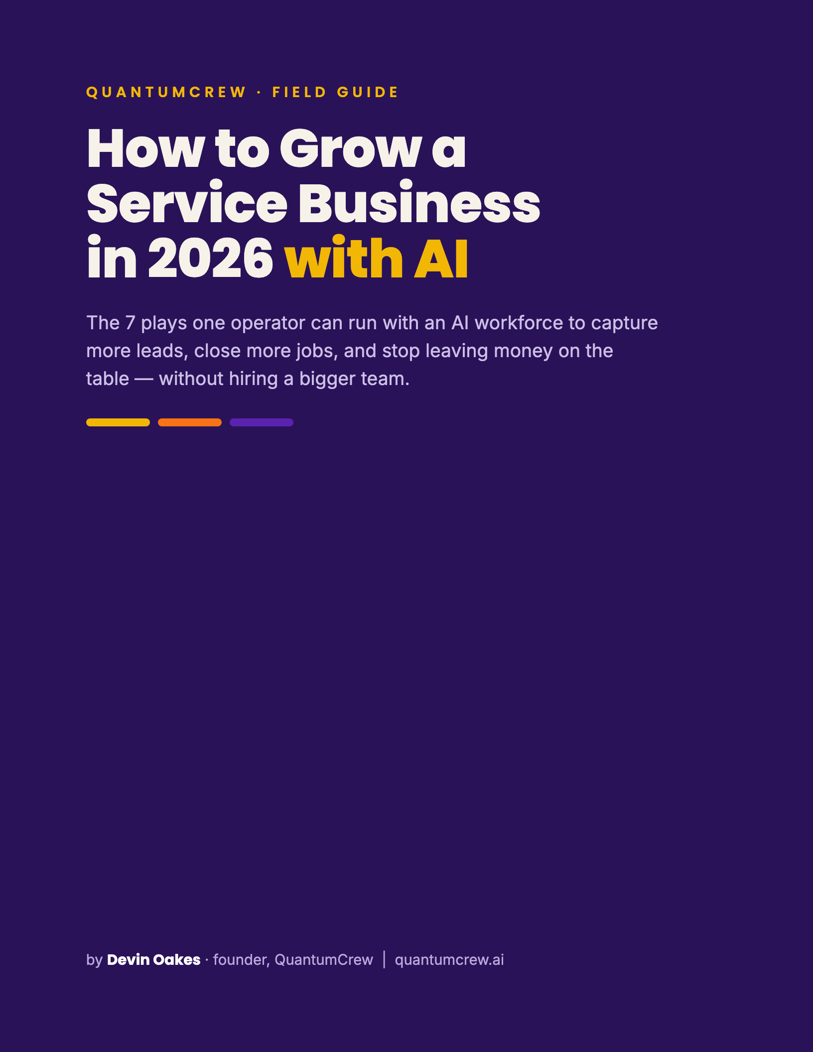 How to Grow a Service Business in 2026 with AI — QuantumCrew field guide cover